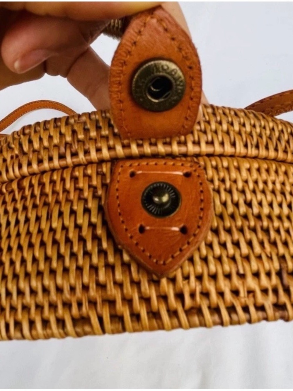 Woven Rattan Crossbody Bag with Yellow Batik Lining - Picture 5 of 7